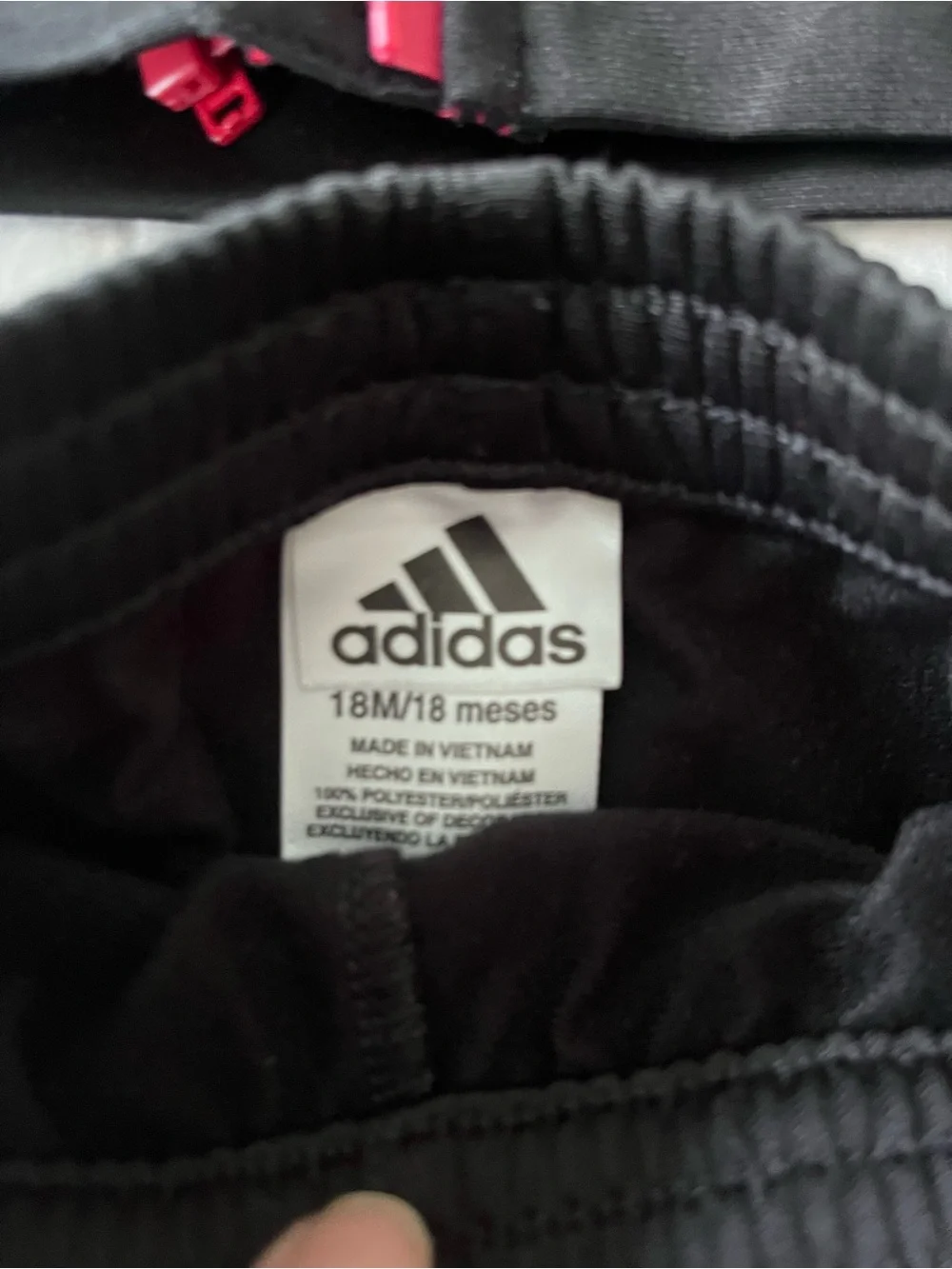 adidas Black Track Jacket and Pants with Red Zipper Accents